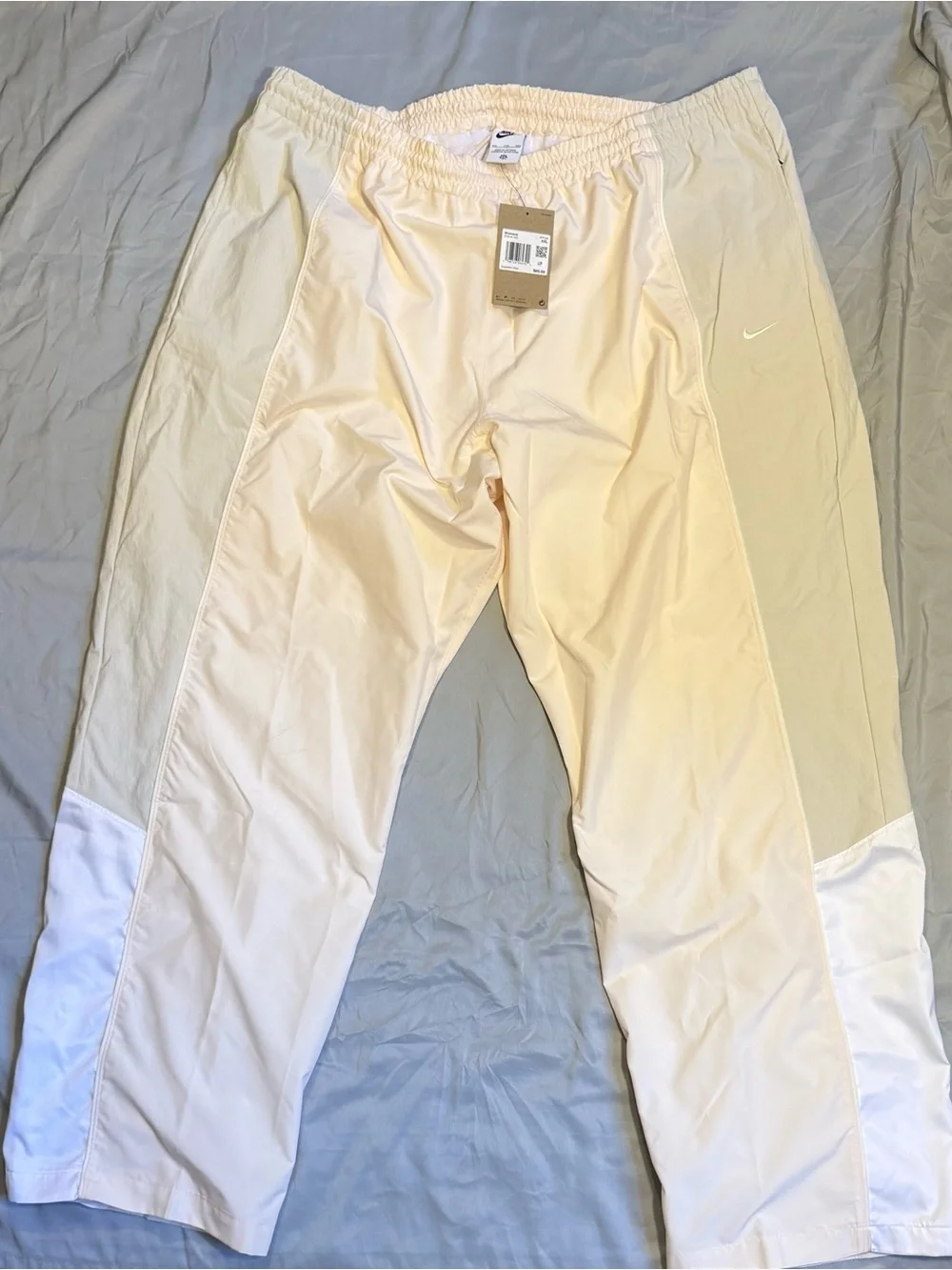 Nike Cream Wide-Leg Track Pants with White Side Panel